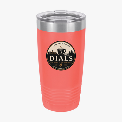 Coral Dials Coffee Company 20 oz insulated travel tumbler