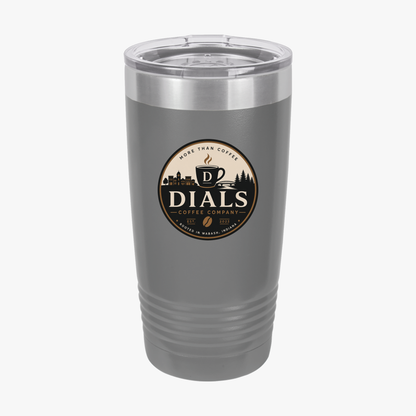 Iron Gray Dials Coffee Company 20 oz insulated travel tumbler