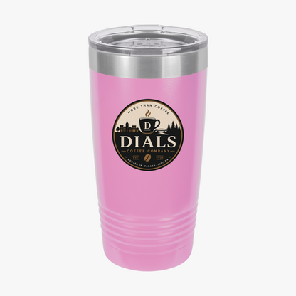 Light Purple Dials Coffee Company 20 oz insulated travel tumbler
