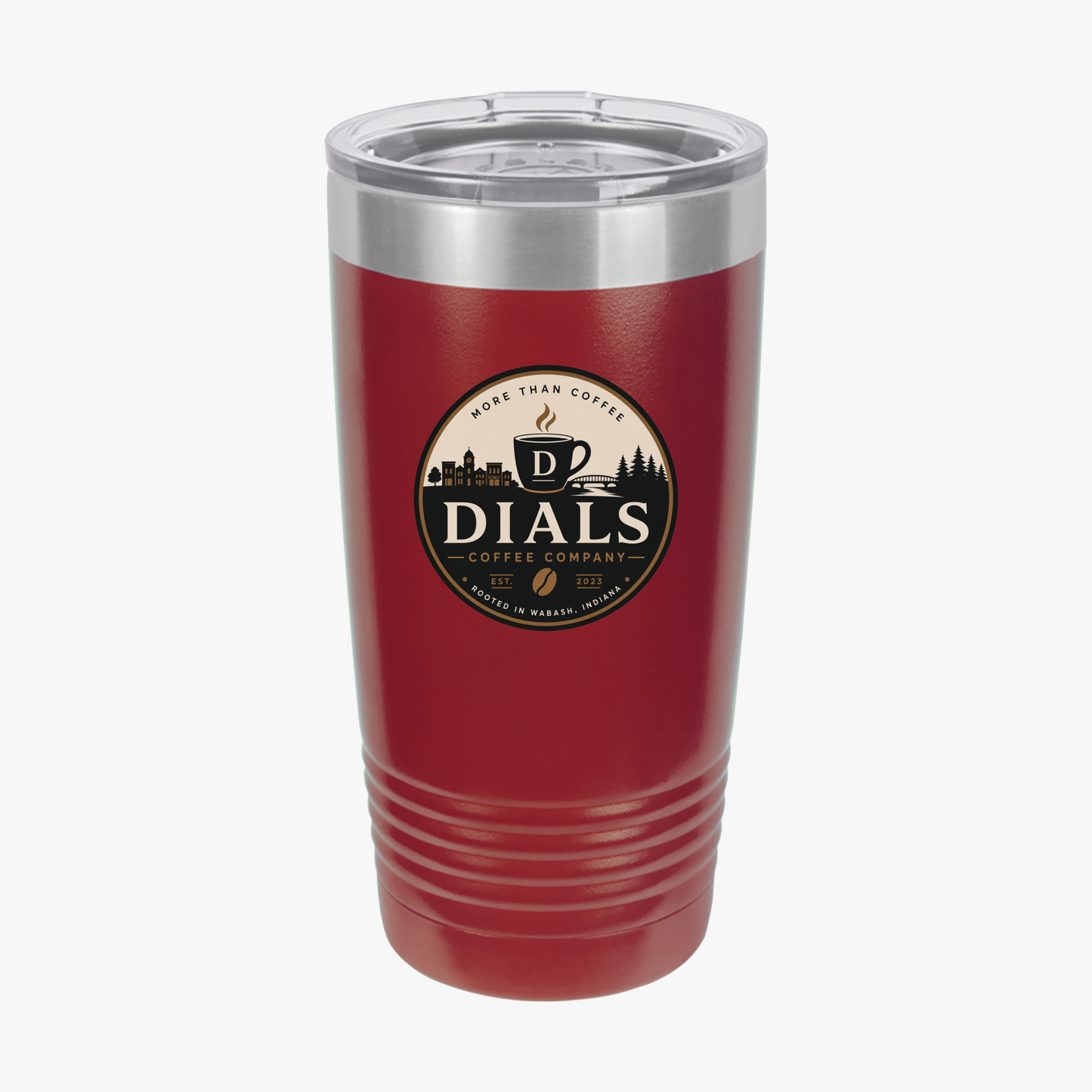 Maroon Dials Coffee Company 20 oz insulated travel tumbler
