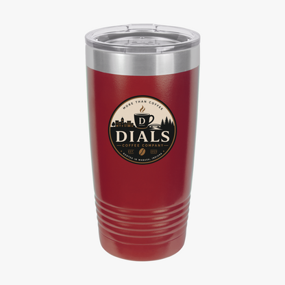 Maroon Dials Coffee Company 20 oz insulated travel tumbler