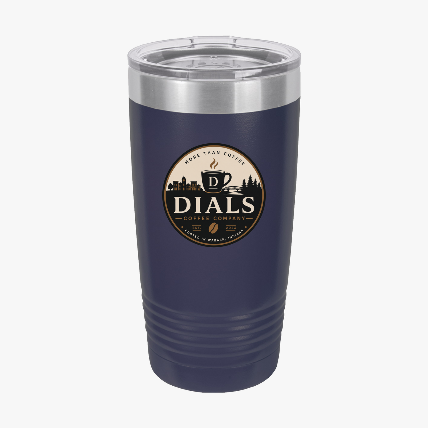 Navy Dials Coffee Company 20 oz insulated travel tumbler