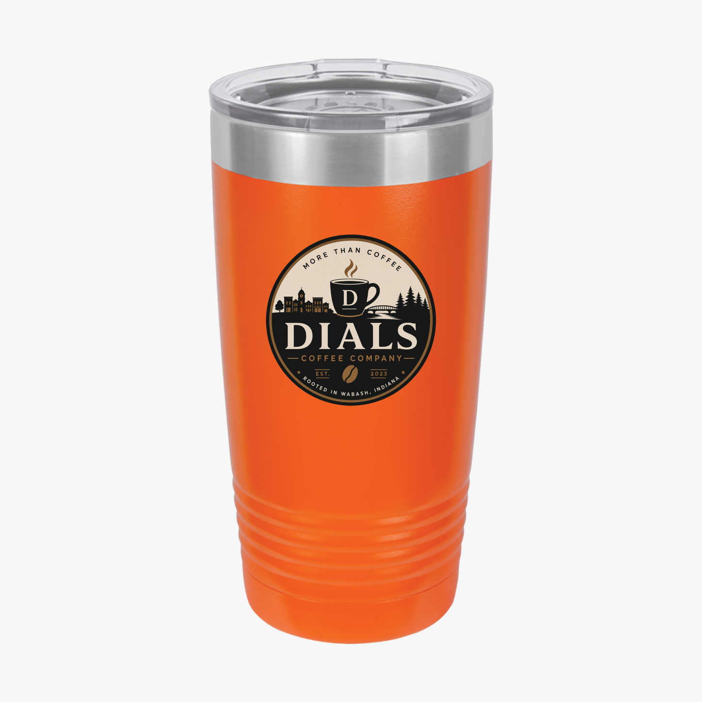 Orange Dials Coffee Company 20 oz insulated travel tumbler