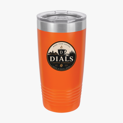 Orange Dials Coffee Company 20 oz insulated travel tumbler
