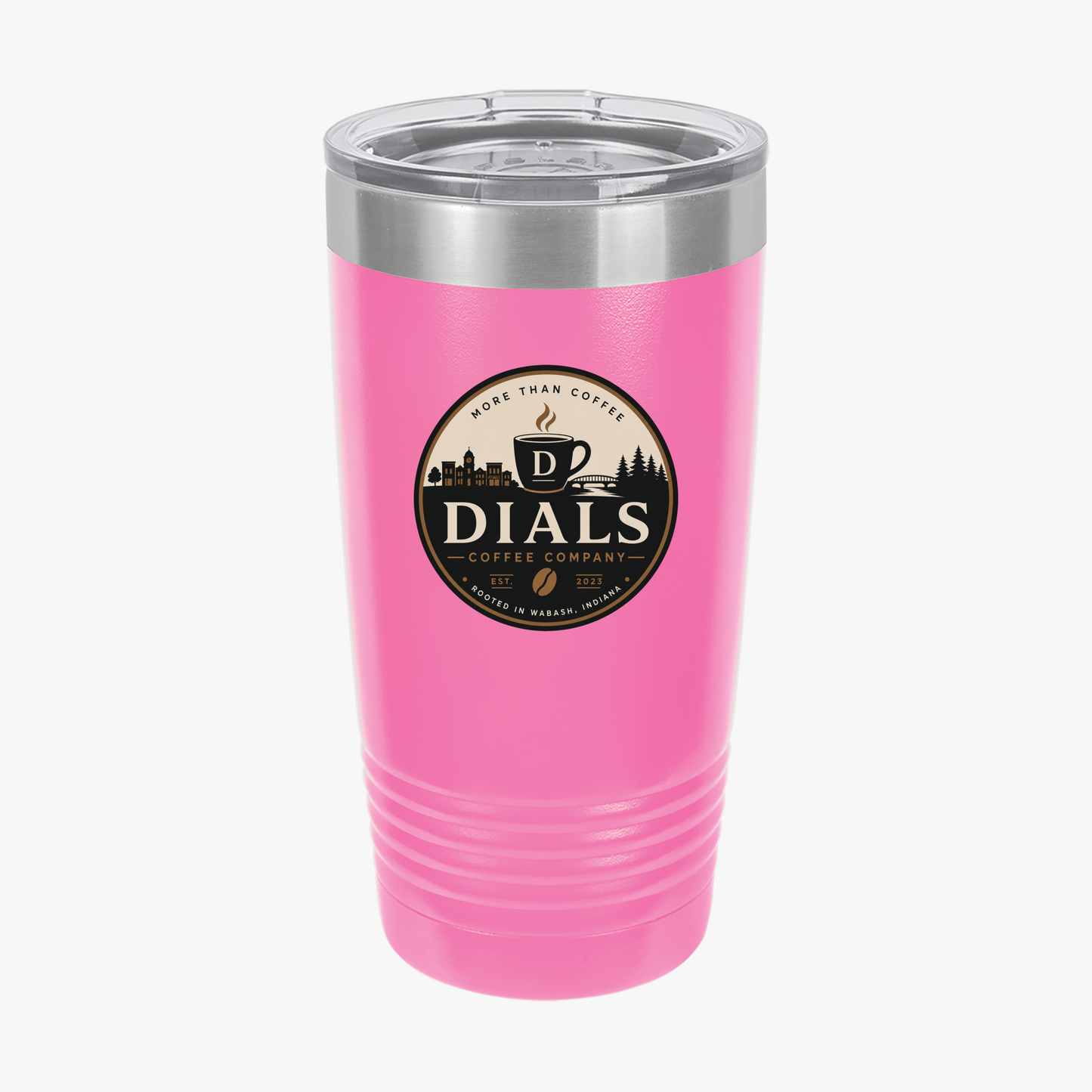 Pink Dials Coffee Company 20 oz insulated travel tumbler