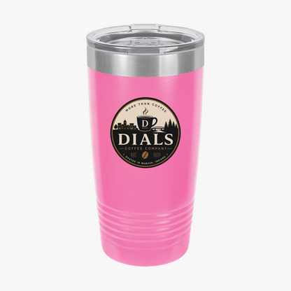 Pink Dials Coffee Company 20 oz insulated travel tumbler