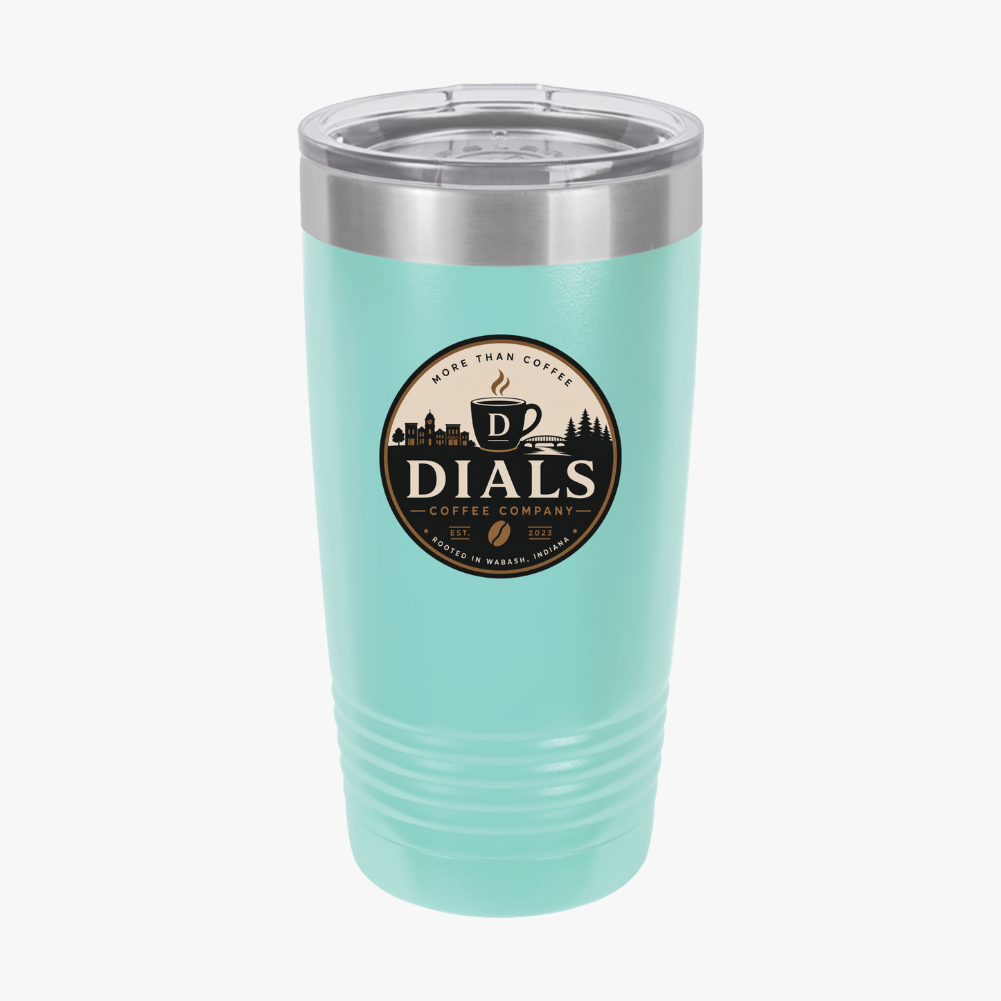 Teal Dials Coffee Company 20 oz insulated travel tumbler