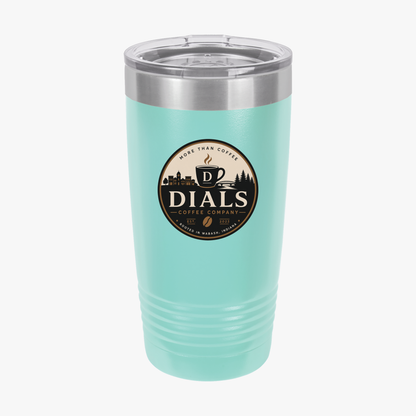 Teal Dials Coffee Company 20 oz insulated travel tumbler