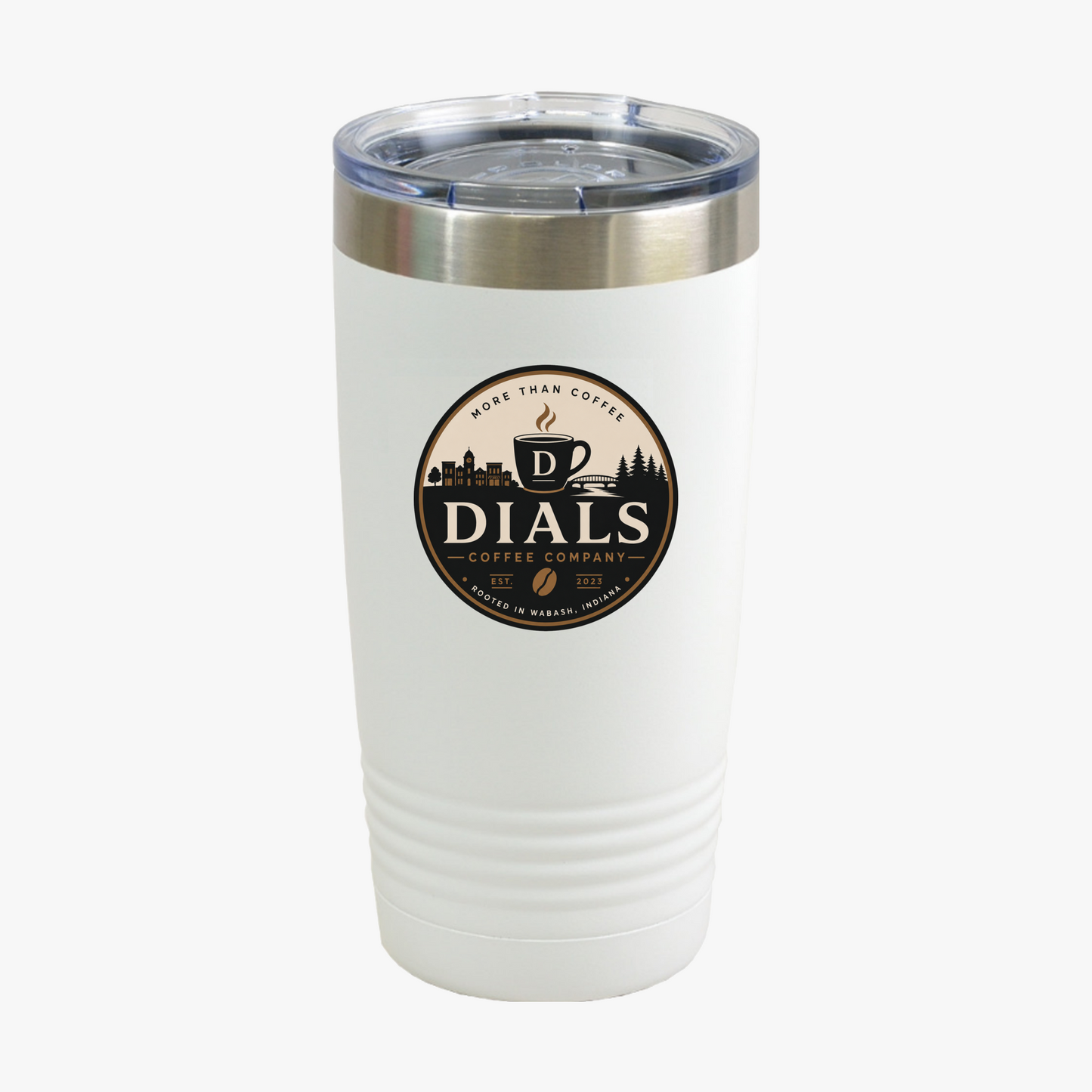 White Dials Coffee Company 20 oz insulated travel tumbler