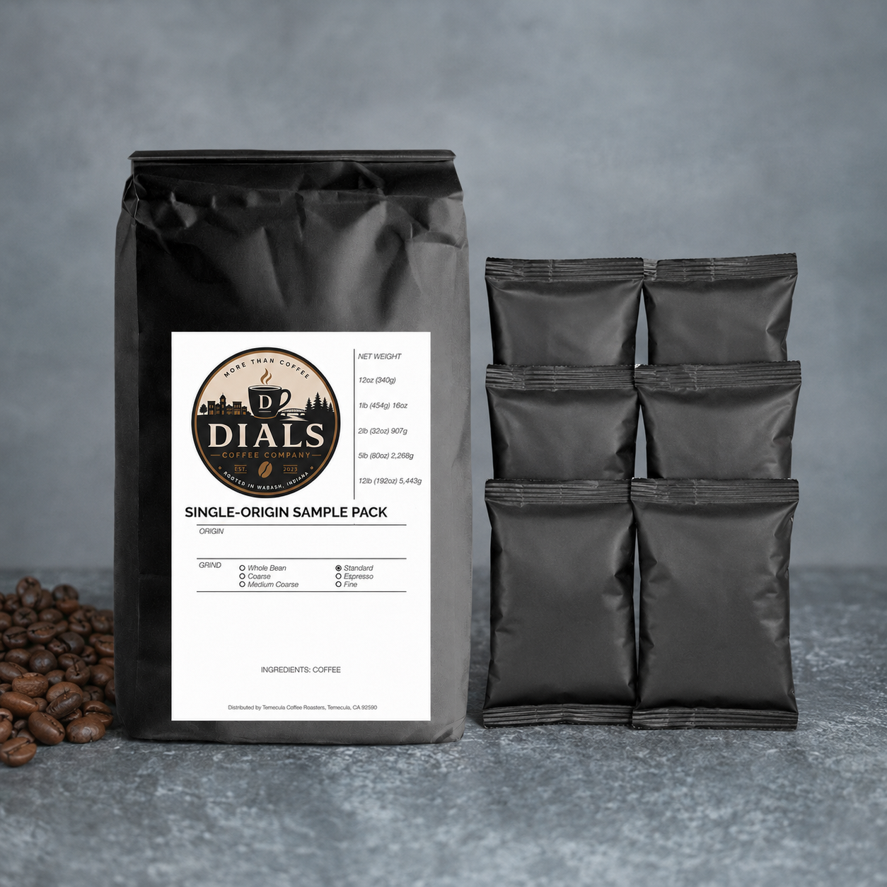 Dials Coffee Company Single-Origin Coffee Sample Pack with six 2-ounce coffee packets