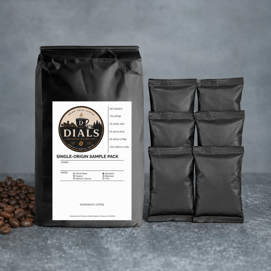 Dials Coffee Company Single-Origin Coffee Sample Pack with six 2-ounce coffee packets